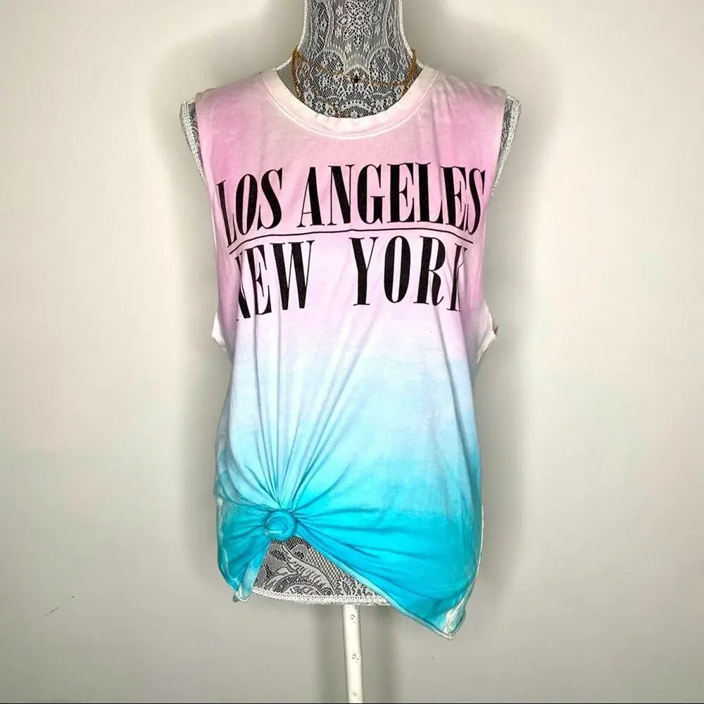 LA-NY RECYCLED KARMA NYC LA Ombré Sleeveless Muscle Graphic Tunic Tee Large